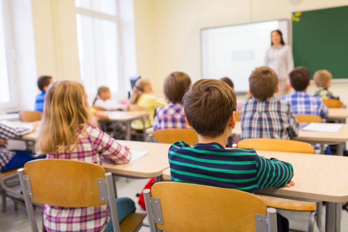 education, elementary school, learning and people concept - grou